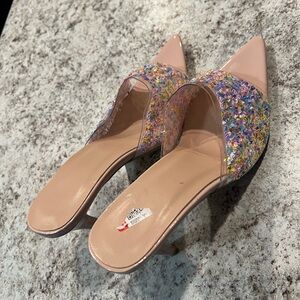 Betsey Johnson Pink and Multicolor Glitter Heels